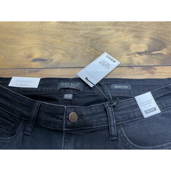 Judy Blue Jeans Womens 15/32 Black Distressed Leopard Patch Mid-Rise Skinny NWT - Picture 4 of 11